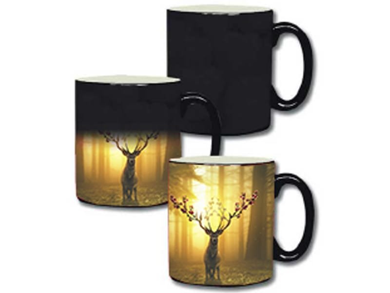 ספל הפלא ספל הפלא. ספל שחור שמראה את התמונה כשמוזגים שתיה חמה התמונה מתגלה. בתמונה מוצג תהליך התגלות התמונה. למעלה ספל שכולו שחור, מתחת ספל שמציג חצי תמונה וחצי שחור ולמטה הספל מציג תמונה על כל הספל