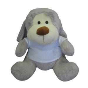 בובת פרווה בדמות כלב עם חולצה לבנה עם אפשרות להדפסה אישית על החולצה