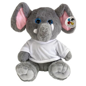 בובת פרווה בדמות פיל עם חולצה לבנה עם אפשרות להדפסה אישית על החולצה