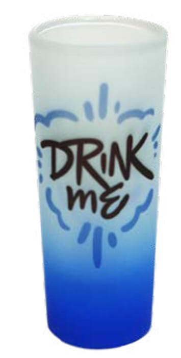 כוס שוט עם הדפסה אישית ותחתית הכוס בצבע כחול