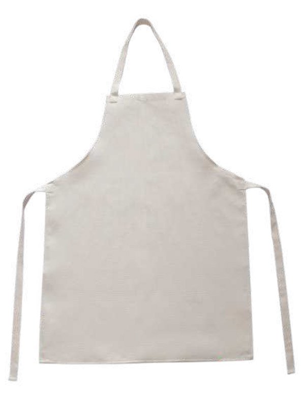 סינר קנבס איכותי עם מכפלת סינר מטבח איכותי למבוגרים בגוון קרם טבעי, עשוי בד קנבס עמיד עם רצועת צוואר וקשירה אחורית על רקע לבן – בסיס אידיאלי להדפסת תמונות, הקדשות אישיות או לוגו לעסק, הראל צלמים קרית אתא.