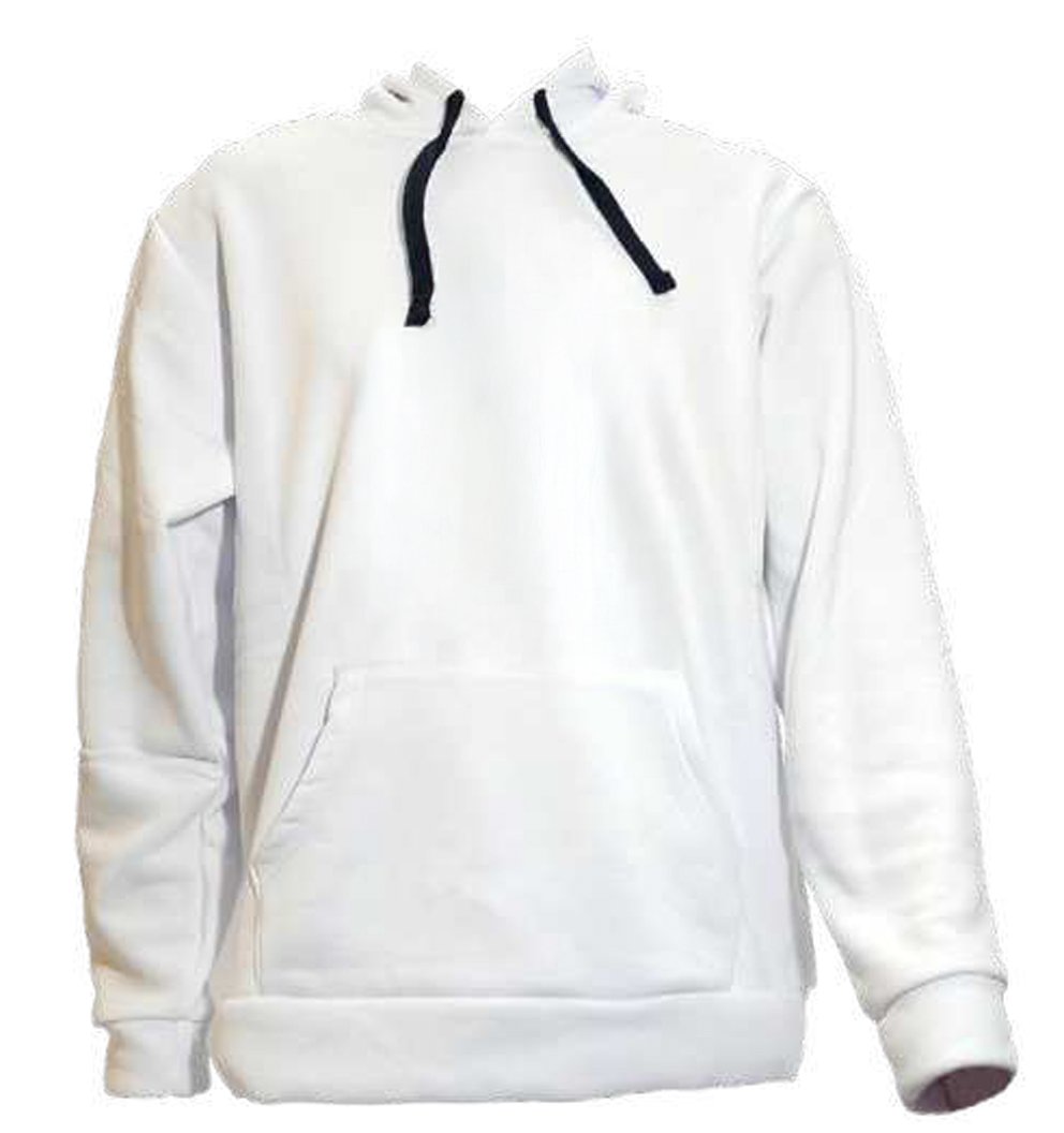 קפוצ'ון (hoodie) לבן קפוצ'ון (Hoodie) לבן חלק ואיכותי עם כובע וכיס קדמי ("קנגורו"), המוצג במבט חזיתי על רקע לבן נקי ומוכן להדפסה אישית – ביגוד בעיצוב אישי בהראל צלמים קרית אתא.